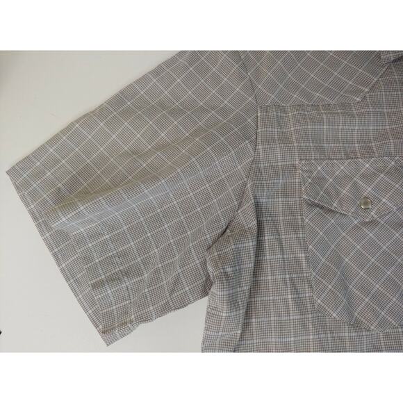Wrangler Mens Large Short Sleeve Brown-ish Plaid Pearl Snap Shirt - Picture 8 of 11